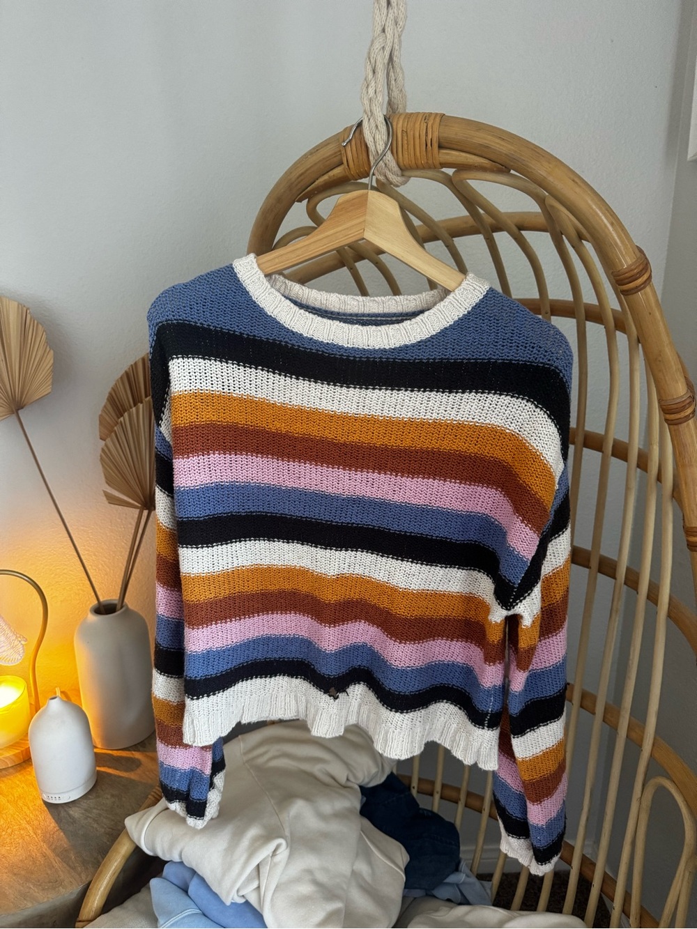 Billabong Colorful Striped Open Knit Sweater Retro Surf Boho